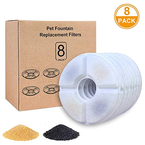 Iseebiz Pack de 8 Filtros Fuente Gatos Filtro de Carbón para Mascotas,Filtros de Repuesto de Fuentes de Mascotas con Resina y Carbón Activo