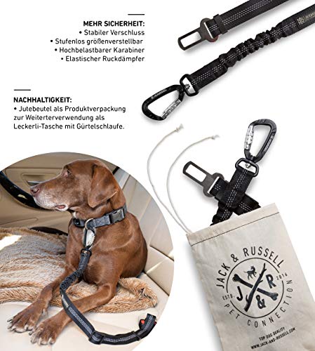 Jack & Russell Premium anschnallgurt Oskar Flexible – Auto Cinturón de Seguridad con Premium Rosca de mosquetón – Incluye Yute Bolsa