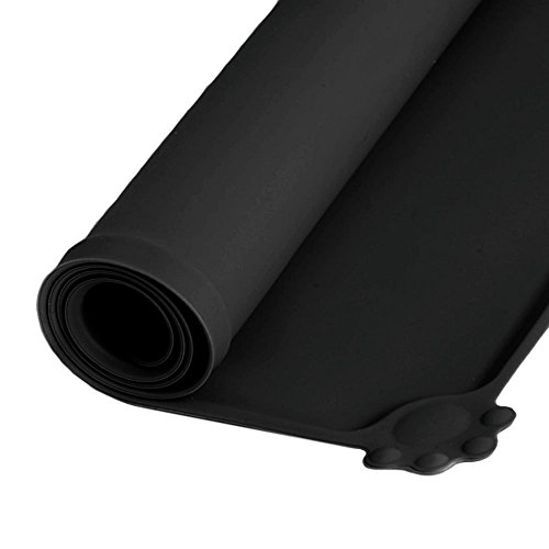 joyoldelf Alfombrilla de Silicona Premium para Comederos de Perros y Gatos con Borde Extra Alto y Superficie Antideslizante Suelo Impermeable y Protector (Negro)