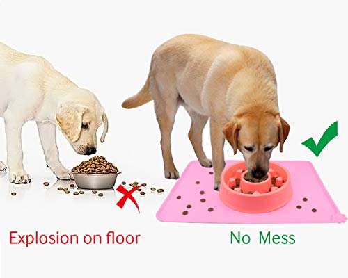 Joytale Silicona Alfombrilla para Comedero de Mascota, Tapete para Comer Perros y Gatos, Antideslizante,Impermeable,47×30cm, Rosado