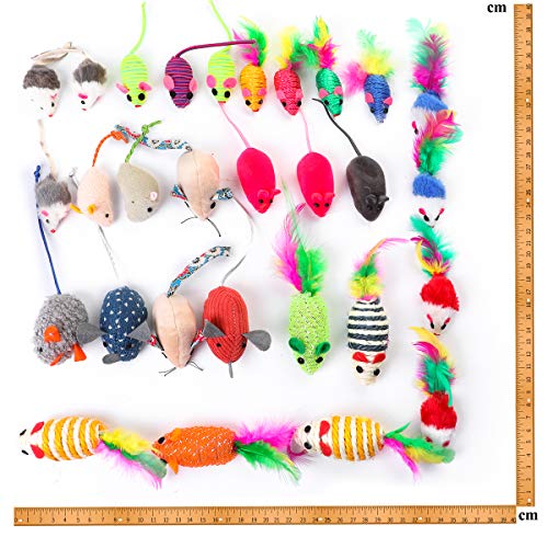 Juguete para Gato 30 Pcs Peludo Ratones Gato Juguete Sonajero Pequeño Ratón Juguetes Interactivo Ratón Juguetes Peluche para Gatos Perros Simulación Juguete de Ratón con Plumas Colores Variados