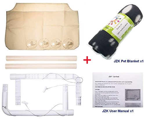 JZK Ventana montada hamaca para gato + manta gato, cama colgante mascota ventosas y manta negra para gato perca