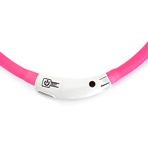 LED USB Silicón Collar luminoso para perros, gatas, mascotas. Recargable vía USB (Tamaño S-L se puede cortar individualmente a 18-65 cm) en rosa de la marca PRECORN