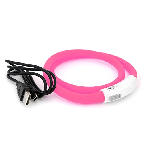 LED USB Silicón Collar luminoso para perros, gatas, mascotas. Recargable vía USB (Tamaño S-L se puede cortar individualmente a 18-65 cm) en rosa de la marca PRECORN