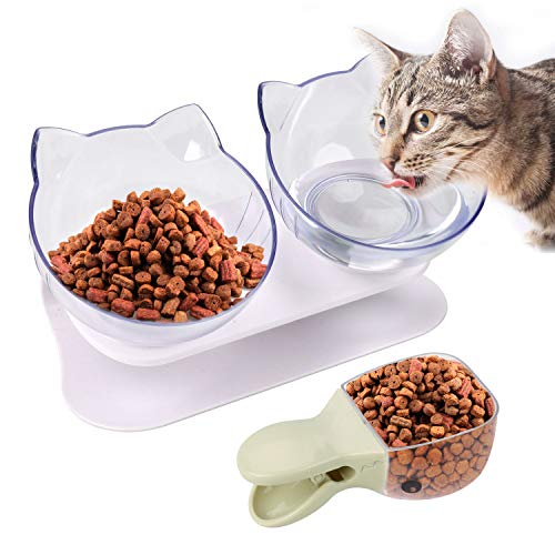 Legendog Cuenco del Gato, Determinado Antideslizante Cuello inclinable Tazón Protector del alimento para Mascotas con Cucharada de Comida