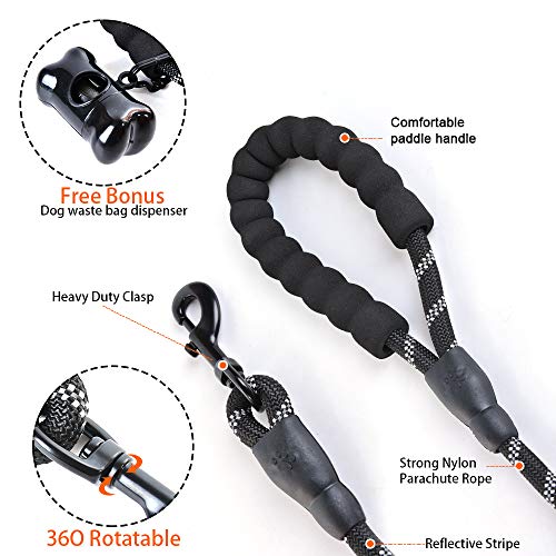 Litthing Correas para Perros Nylon con Mango Acolchado Ajustable Negro Sólido Reflectante 150 cm para Perros Grandes o Medianos Adecuado para Correr Senderismo Correr (Negro A+)