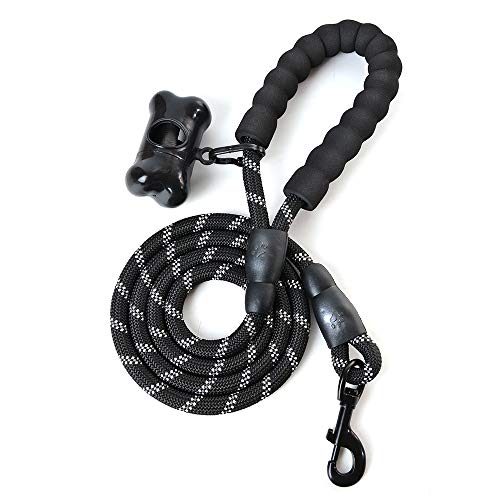 Litthing Correas para Perros Nylon con Mango Acolchado Ajustable Negro Sólido Reflectante 150 cm para Perros Grandes o Medianos Adecuado para Correr Senderismo Correr (Negro A+)