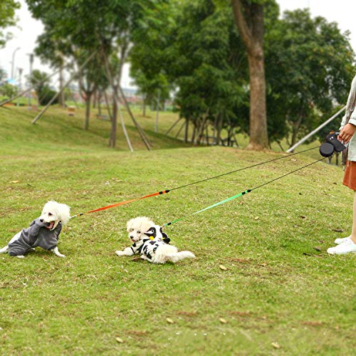 Makife Doble Correa para Perros Automático retráctil Cuerda para Perros 22,6kg Cada Perro Extensible hasta 3m 15pcs Bolsas Perros excrementos