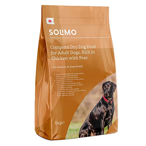 Marca Amazon - Solimo - Alimento seco completo para perro adulto rico en pollo con guisantes, 2 Packs de 5kg