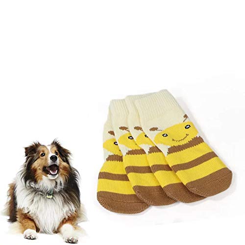 Meioro Calcetines Antideslizantes para Perros, Protectores de Pata Transpirable de Algodón con Control de Tracción para Ropa Interior Conjunto de 4 Perros Grandes y Medianos (3XL, Amarillo)