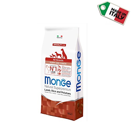 Monge superpremium All Breed Puppy & junior 12 kg (Cordero y Arroz) – Pienso Super Premium al Cordero para cachorros de perro, monoproteico, natural al 100%