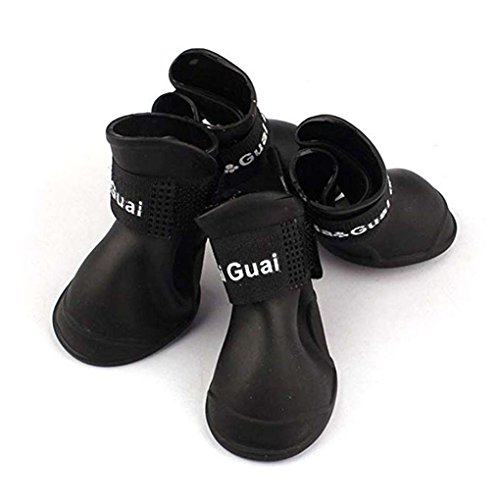 Morza 4pcs / Set Cachorro de Perro de los Zapatos de PU Impermeable para Mascotas Botas de Lluvia Antideslizante de los Zapatos Antideslizante elástica Protectora para Mascotas