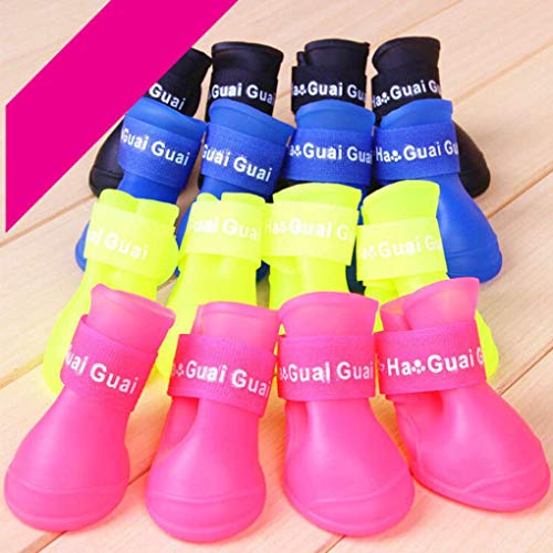 Morza 4pcs / Set Cachorro de Perro de los Zapatos de PU Impermeable para Mascotas Botas de Lluvia Antideslizante de los Zapatos Antideslizante elástica Protectora para Mascotas