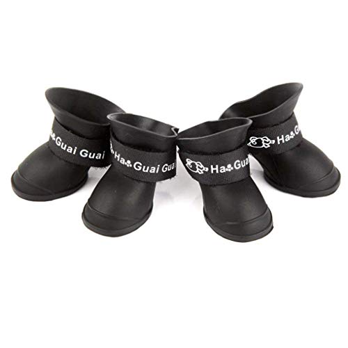 Morza 4pcs / Set Cachorro de Perro de los Zapatos de PU Impermeable para Mascotas Botas de Lluvia Antideslizante de los Zapatos Antideslizante elástica Protectora para Mascotas