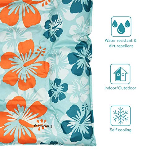 Navaris Cama refrescante de Verano para Mascotas - Colchoneta Inflable de Gel para Perros Gatos con Estampado Floral - Alfombra enfriadora 66 x 76CM