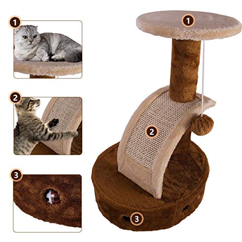 Nobleza - Árbol rascador para Gatos de Dos Plataformas con Cueva y Juguetes Colgantes. Color marrón, 50 cms