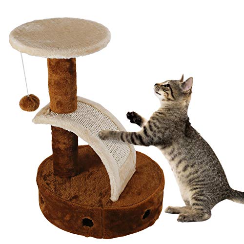 Nobleza - Árbol rascador para Gatos de Dos Plataformas con Cueva y Juguetes Colgantes. Color marrón, 50 cms