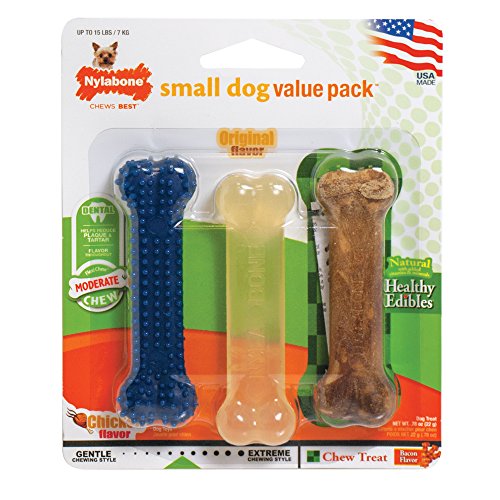 Nylabone - Pack de Huesos para Limpieza Dental Perros, Juguete y Snack en uno para Perros