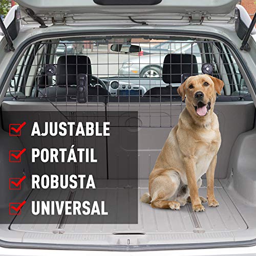 Pawhut Rejilla Separador Perro Coche Extensible Universal Reja de Seguridad Barrera para Perro y Maletas Mascota Apoyo para Cabeza 89-122x41cm Acero