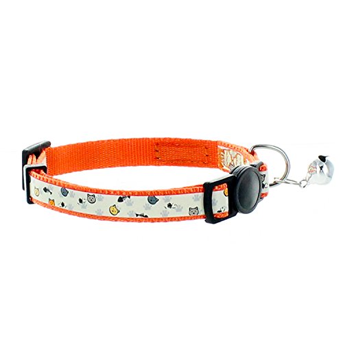 Pawtitas Collar de Gato Brilla en la Oscuridad con Hebilla de Seguridad y Cuello de Gato Campana Desmontable Collar de Gatito Naranja Collar de Gato