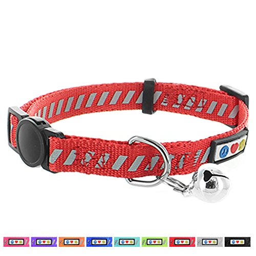 Pawtitas Collar de Gato trafico Reflectante con Hebilla de Seguridad y Cuello de Gato con Campana Desmontable Collar de Gatito Rojo Collar de Gato