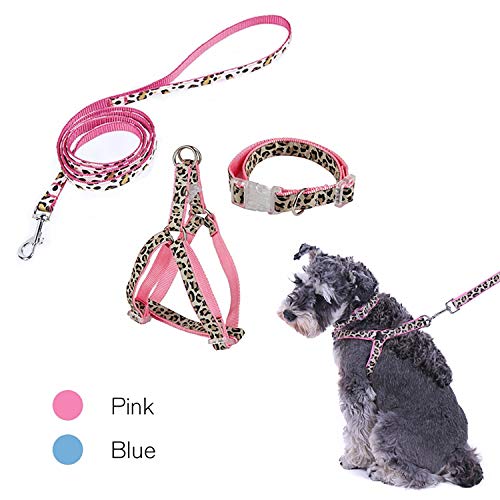 PAWZ Road Collar y Arnés de Pecho Entrenamiento de Mascotas Correas Perros Cuerda Estampado Leopardo 3 Set para Correr Pasear Rosa XS