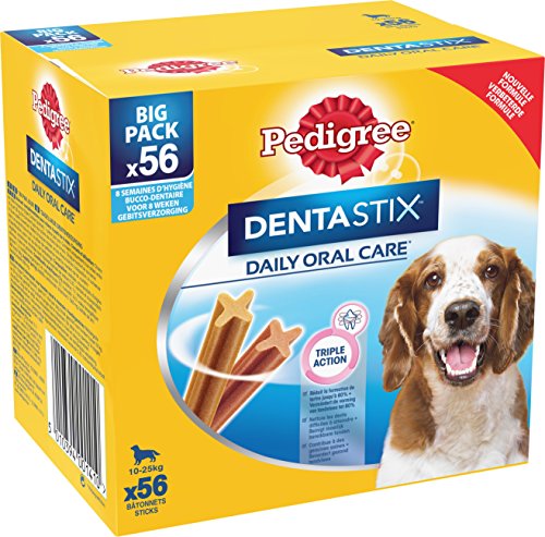 PEDIGREE Dentastix - Friandises pour Moyen Chien, 56 bâtonnets à mâcher pour l'hygiène bucco-dentaire (8 sachets de 7 Sticks)