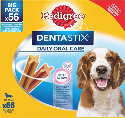 PEDIGREE Dentastix - Friandises pour Moyen Chien, 56 bâtonnets à mâcher pour l'hygiène bucco-dentaire (8 sachets de 7 Sticks)