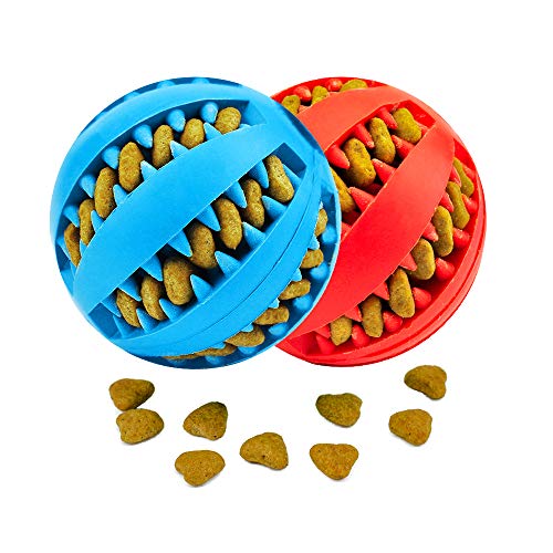 Pelota para Perros, Bolas Juguetes Interactivos para Morder Perro Gato Pelotas, Bolas de Goma Pelota Elástica Entrenamiento Perro no tóxica - 2 Unidades Rojo y Azul