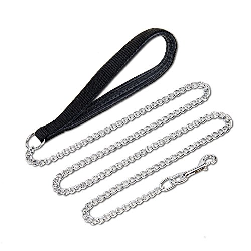 Petcomer Cadena de perro pesado con mango de nylon acolchado con cinturón de metal cromado (Negro, S-4*2.0mm)