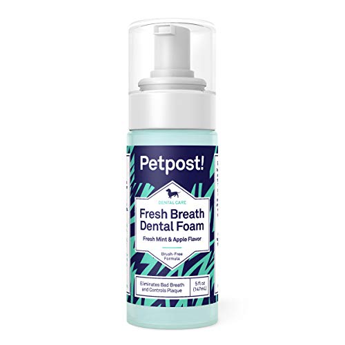 Petpost | Espuma De Aliento Fresco para Perros - Solución Dental con Sabor a Menta Y Manzana Que Mata El Mal Aliento - Caries Y Caries Dental - Tratamiento De Limpieza Natural De Los Dientes