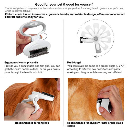 Philorn Cepillo Perro Gato Ajustable para Enredos Obstinados, [9+17 Dientes] Peine Perro Rastrillo de dos Caras, Pet Groomer Cepillo Mascotas - Reduce Eficazmente la Caida de Cabello Hasta un 95%