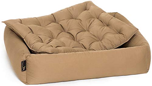 Pointer Set - Cama para Perro con Almohada, Cómodo Casa para Mascotas, Cesta Rectangular, Colchoneta para Perros pequeños, medianos y Grandes - Lavable a 95°C en Todo - tamaño (M, Beige)