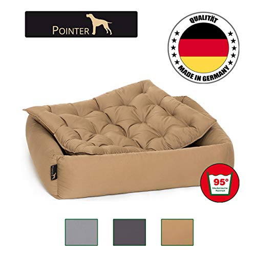 Pointer Set - Cama para Perro con Almohada, Cómodo Casa para Mascotas, Cesta Rectangular, Colchoneta para Perros pequeños, medianos y Grandes - Lavable a 95°C en Todo - tamaño (M, Beige)