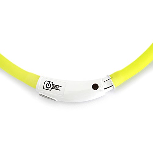 PRECORN LED USB Silicona Collar de Perro Luminoso Amarillo Collar Seguridad Cuello Tubo Recargable