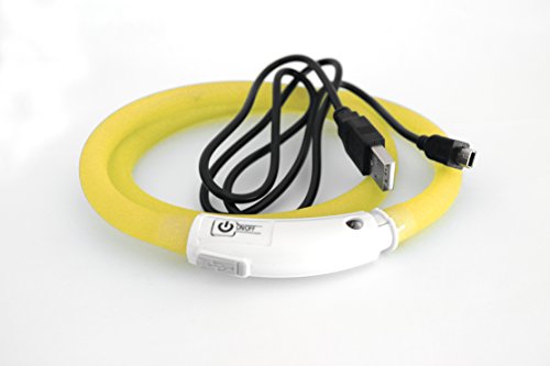 PRECORN LED USB Silicona Collar de Perro Luminoso Amarillo Collar Seguridad Cuello Tubo Recargable