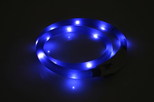 PRECORN LED USB Silicona Collar de Perro Luminoso Azul Collar Seguridad Cuello Tubo Recargable