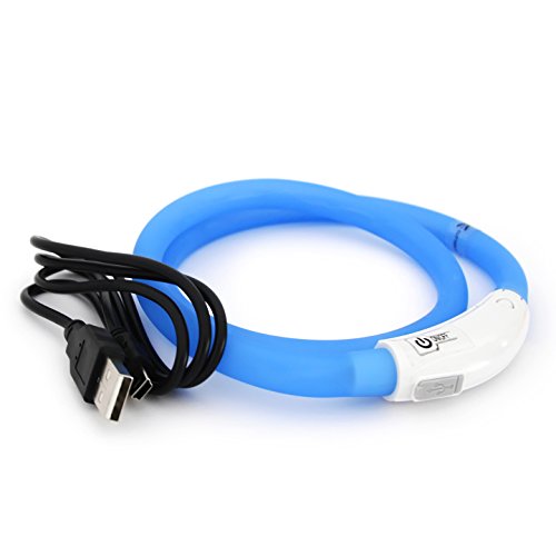 PRECORN LED USB Silicona Collar de Perro Luminoso Azul Collar Seguridad Cuello Tubo Recargable