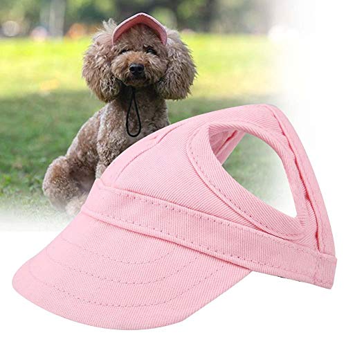 Pssopp Mascota Perro Deportes Gorra de béisbol Gorra de béisbol Mascota Gorra Exterior Sunbonnet Gorra de Sol de Moda Raya Ajustable Sombrero de Viaje de Verano con Orificios para los oídos(M-Rosado)