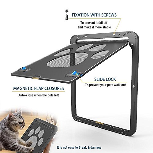 Puerta para mosquitera, puerta para mascotas - Puerta corrediza para perros con mosquitera con puerta magnética para puertas exteriores Puerta para gatos con cerradura con cerradura con puerta para