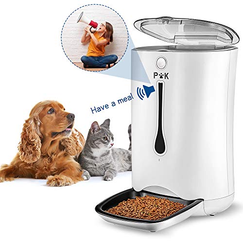 PUTTY KITTY 6.5-7L Comedero Automático de Gran Capacidad para Perro y Gato, 10s Grabación de Voz, Dispensador Inteligente de 4 Comidas, Lo Mejor para Viajes de Vacaciones Blanco (Manual de España)