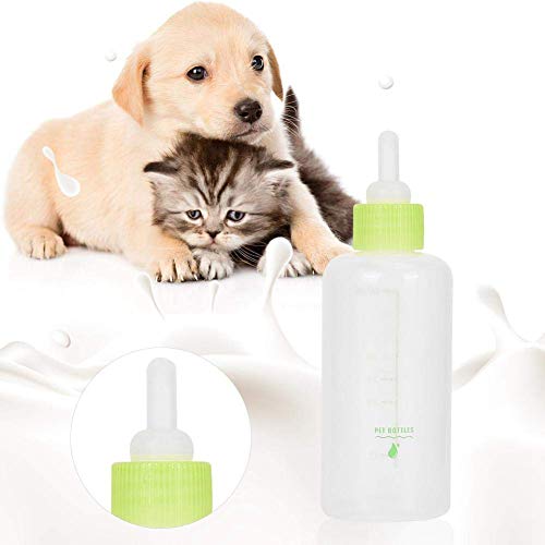 Queta - Botella de silicona de 60 ml para bebés, para recién nacidos, botella para piensos, botella de cría con cepillo para pezones, adecuado para recién nacidos, gatos pequeños y perros