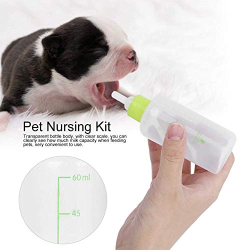 Queta - Botella de silicona de 60 ml para bebés, para recién nacidos, botella para piensos, botella de cría con cepillo para pezones, adecuado para recién nacidos, gatos pequeños y perros