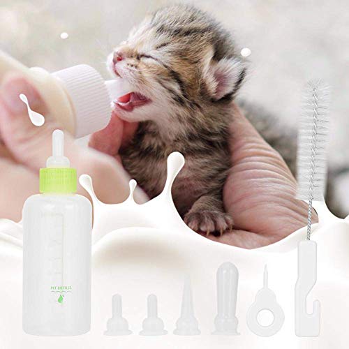 Queta - Botella de silicona de 60 ml para bebés, para recién nacidos, botella para piensos, botella de cría con cepillo para pezones, adecuado para recién nacidos, gatos pequeños y perros