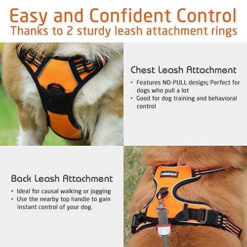 rabbitgoo Arnes Antitirones Perro Ajustable con Lineas Reflectantes Arnés Coche Perro Coche Adiesreamiento Arnes Perro Chaleco Transpirable con Asa Seguridad Easy Walk Extra Grande Naranja