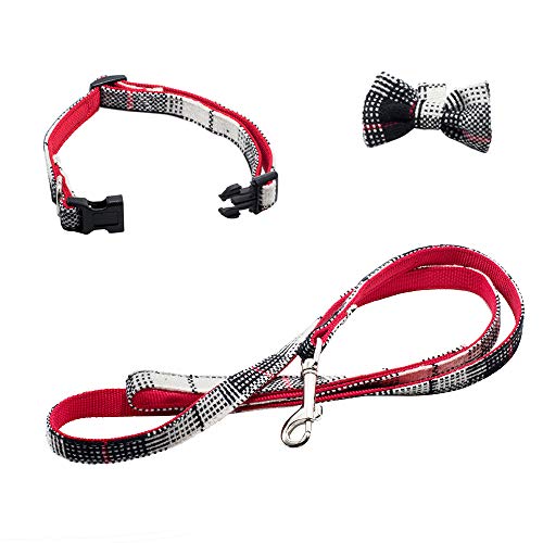 Rayzm Set de Collar de Perro y Correa con Pajarita para Perros Pequeños de Menos de 15kg, Collar de Perro Ajustable, 115 * 2cm Correa de Tacto Suave con Enganche de Meta (M)