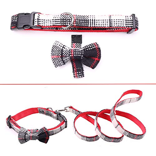 Rayzm Set de Collar de Perro y Correa con Pajarita para Perros Pequeños de Menos de 15kg, Collar de Perro Ajustable, 115 * 2cm Correa de Tacto Suave con Enganche de Meta (M)