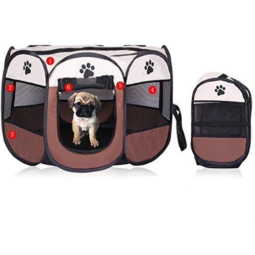 REAYOU Pet Portátil plegable Playpen Portable Pet House, carpa plegable Casa para Dog Cat Puppy Exercise 8-Panel Kennel Mesh Shade Cover Interior/exterior Carpa Valla para perros Gatos(S)