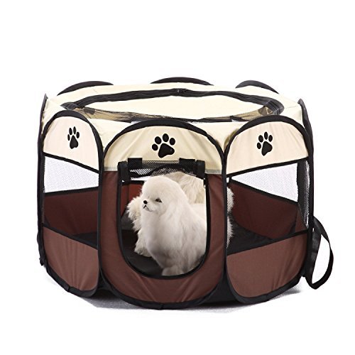 REAYOU Pet Portátil plegable Playpen Portable Pet House, carpa plegable Casa para Dog Cat Puppy Exercise 8-Panel Kennel Mesh Shade Cover Interior/exterior Carpa Valla para perros Gatos(S)