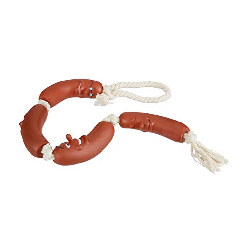 Relaxdays Juguete para Perros Medianos y Pequeños, Cachorro, Salchicha, sin Sonido, PVC, 1 Ud, 65 cm, Rojo-Blanco, Poliéster